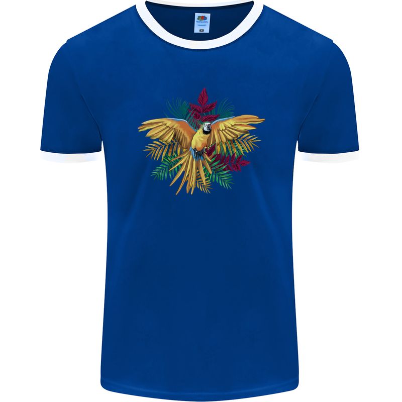 Maacaw Parrot In the Jungle Mens Ringer T-Shirt FotL Royal Blue/White