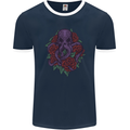 Octopus Skull Cthulhu Kraken With Roses Mens Ringer T-Shirt FotL Navy Blue/White