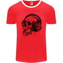 Skull Headphones Gothic Rock Music DJ Mens Ringer T-Shirt FotL Red/White