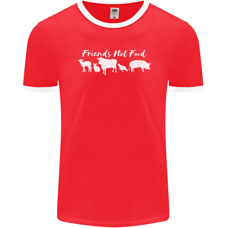 Vegan Animals Are Friends Not Food Mens Ringer T-Shirt FotL Red/White