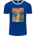 Cat Scream Painting Parody Mens Ringer T-Shirt FotL Royal Blue/White