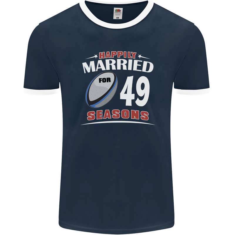 49 Year Wedding Anniversary 49th Rugby Mens Ringer T-Shirt FotL Navy Blue/White