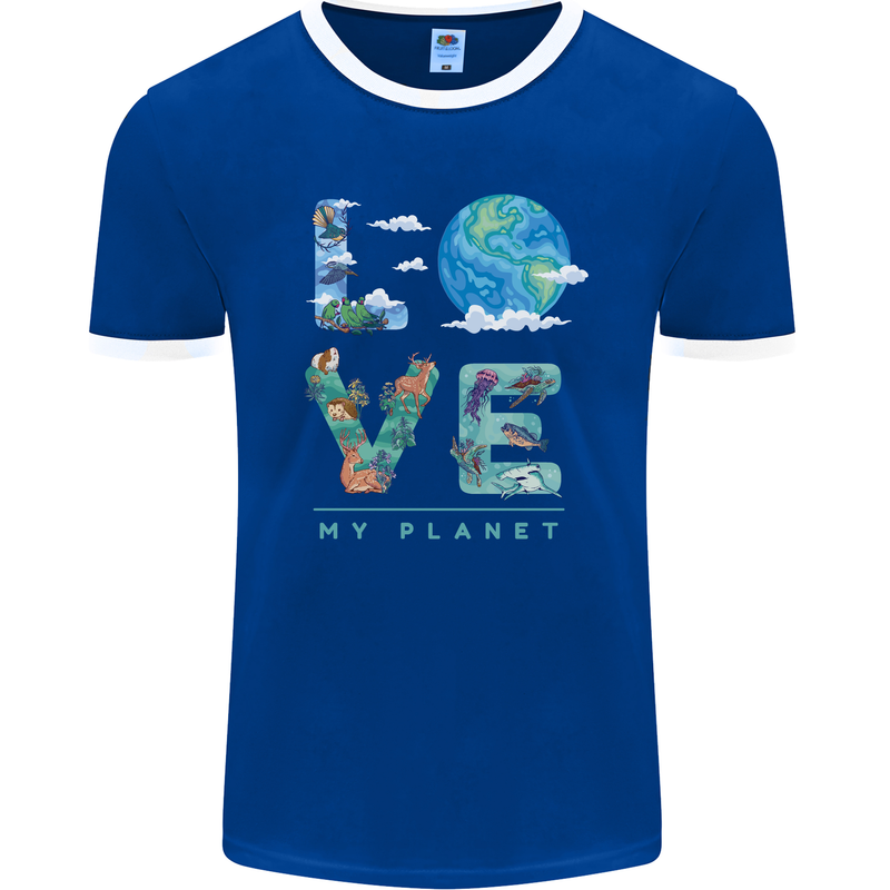 Love My Planet Climate Change Environment Mens Ringer T-Shirt FotL Royal Blue/White