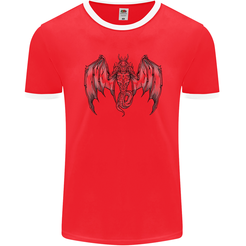 Serpent Dragon Gothic Fantasy Heavy Metal Mens Ringer T-Shirt FotL Red/White