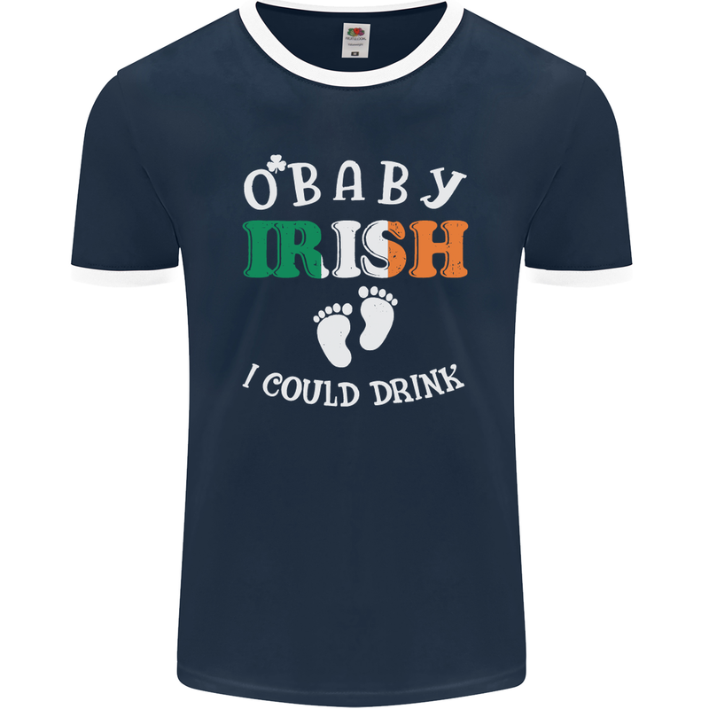 St Patricks Day Pregnant New Baby Funny Mens Ringer T-Shirt FotL Navy Blue/White