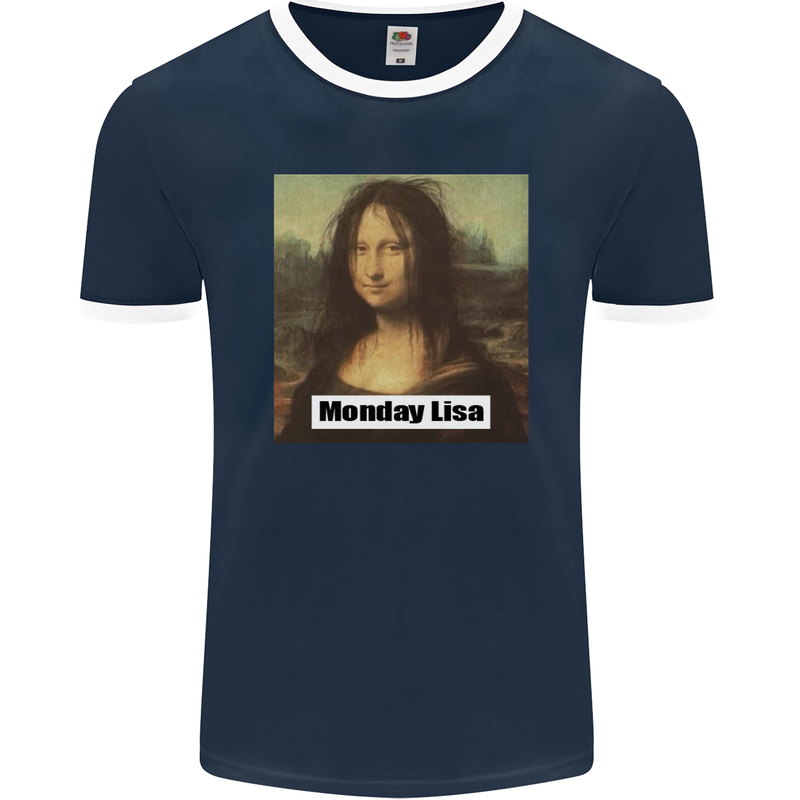 Mona Lisa Parody Monday Lisa Mens Ringer T-Shirt FotL Navy Blue/White