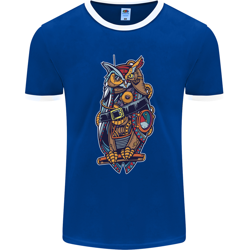 Funny Steampunk Pirate Owl Mens Ringer T-Shirt FotL Royal Blue/White