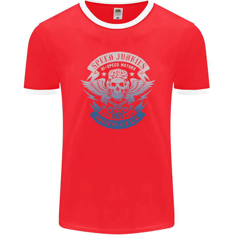 High Speed Junkies Biker Mortorcycle Mens Ringer T-Shirt FotL Red/White