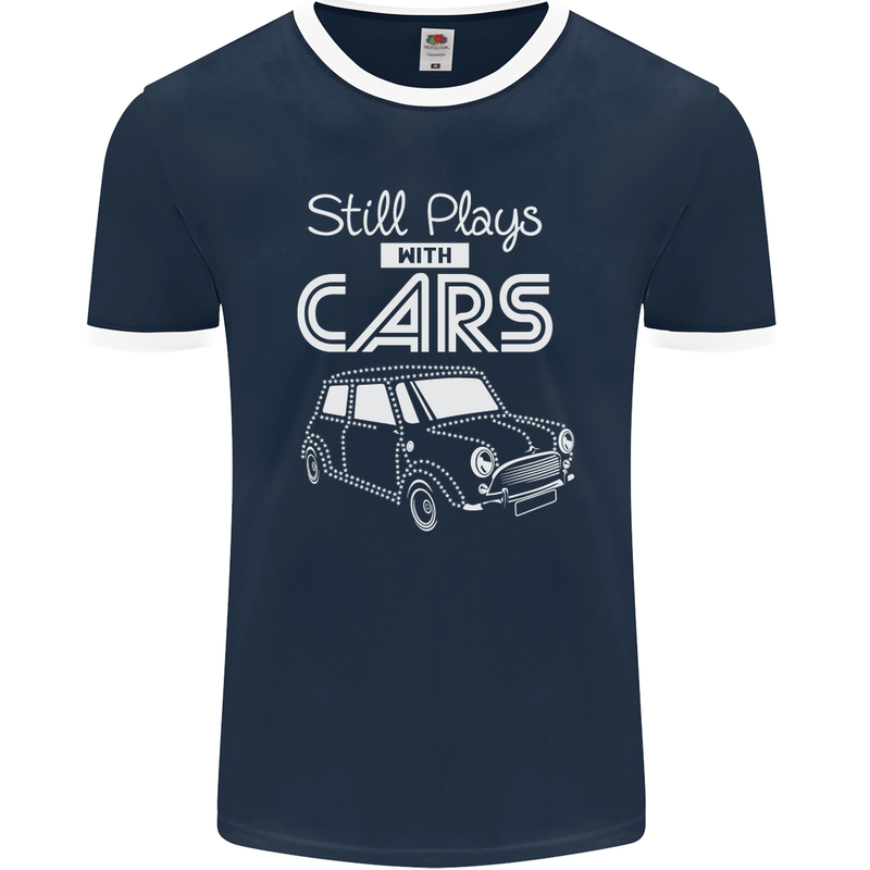 Still Plays with Cars Classic Enthusiast Mens Ringer T-Shirt FotL Navy Blue/White