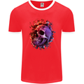 Skull With Spider Flowers and Spider Mens Ringer T-Shirt FotL Red/White