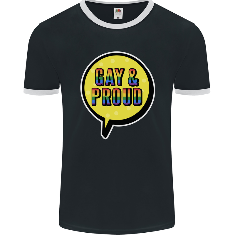 Gay and Proud LGBT Pride Awareness Mens Ringer T-Shirt FotL Black/White