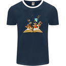 Trippy Nature Book Magic Mushrooms LSD Mens Ringer T-Shirt FotL Navy Blue/White