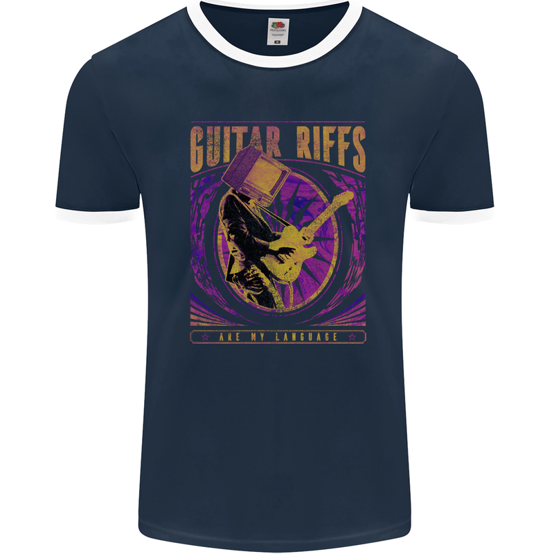 Guitar Riffs are My Language Mens Ringer T-Shirt FotL Navy Blue/White