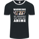 Warning May Start Talking About Anime Funny Mens Ringer T-Shirt FotL Black/White