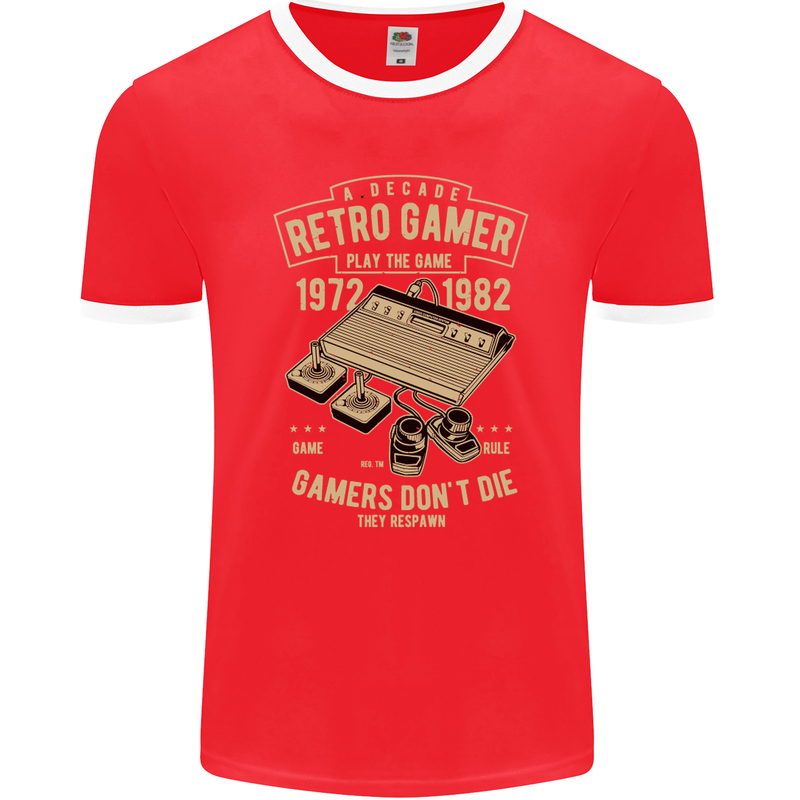 Retro Gamer Funny Gaming Mens Ringer T-Shirt FotL Red/White