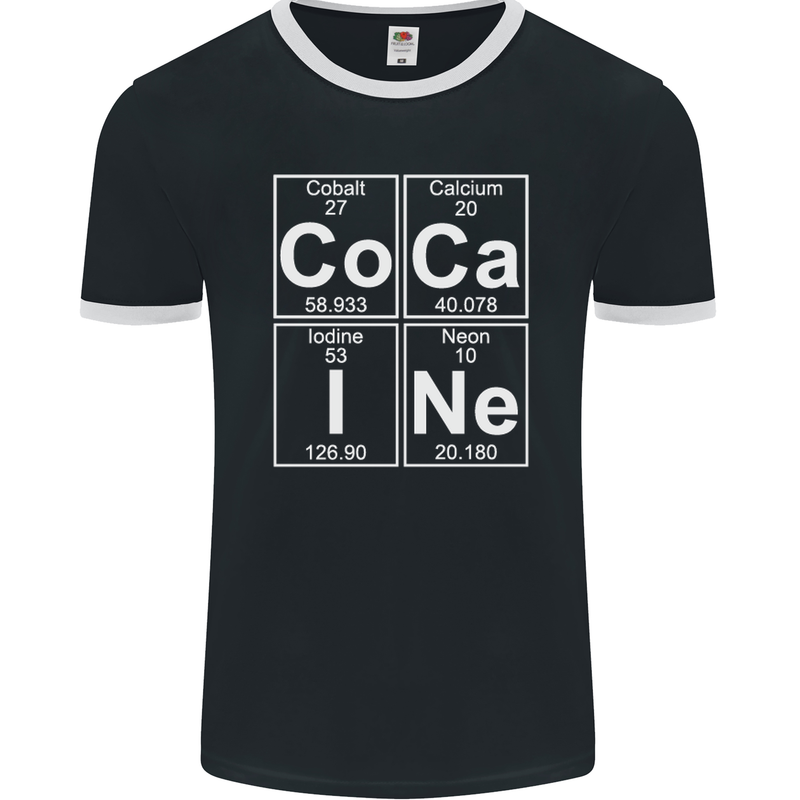 Cocaine Periodic Table Funny Drug Culture Mens Ringer T-Shirt FotL Black/White