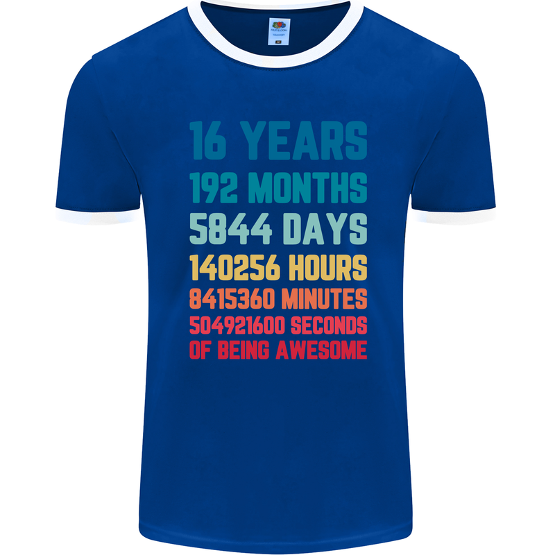 16th Birthday 16 Year Old Mens Ringer T-Shirt FotL Royal Blue/White