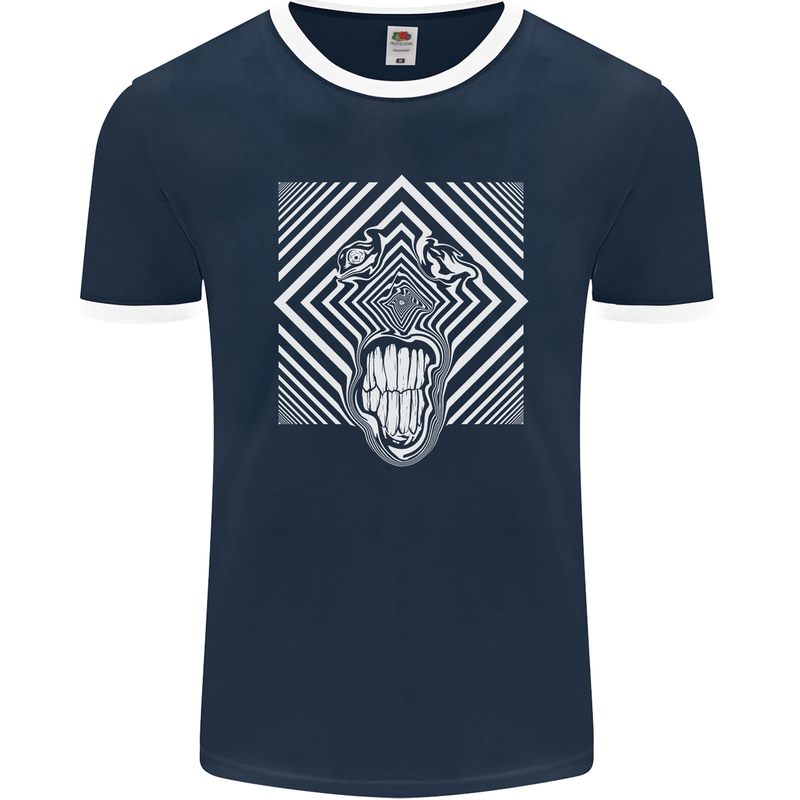 Zebra LSD Magic Mushrooms Hallucinogenic Mens Ringer T-Shirt FotL Navy Blue/White