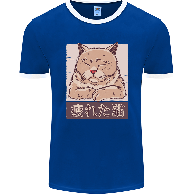 A Tired Cat Mens Ringer T-Shirt FotL Royal Blue/White