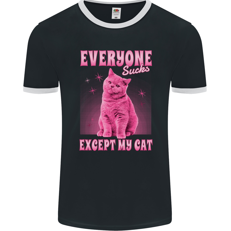 Everyone Sucks Except My Cat Mens Ringer T-Shirt FotL Black/White