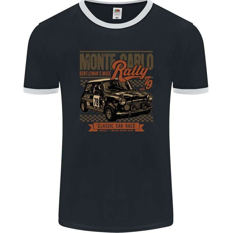 Monte Carlo Rally 79 Mini Car Enthusiast Mens Ringer T-Shirt FotL Black/White
