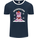 Christmas Snowicorn Funny Xmas Unicorn Mens Ringer T-Shirt FotL Navy Blue/White