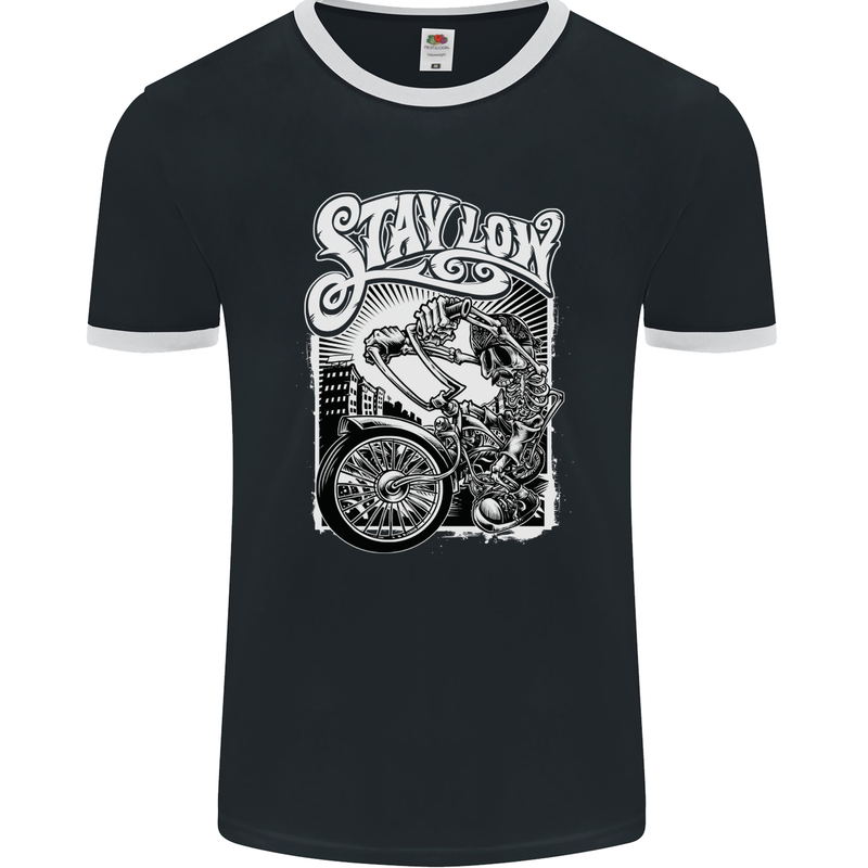 Biker Stay Low Chopper Biker Motorcycle Mens Ringer T-Shirt FotL Black/White