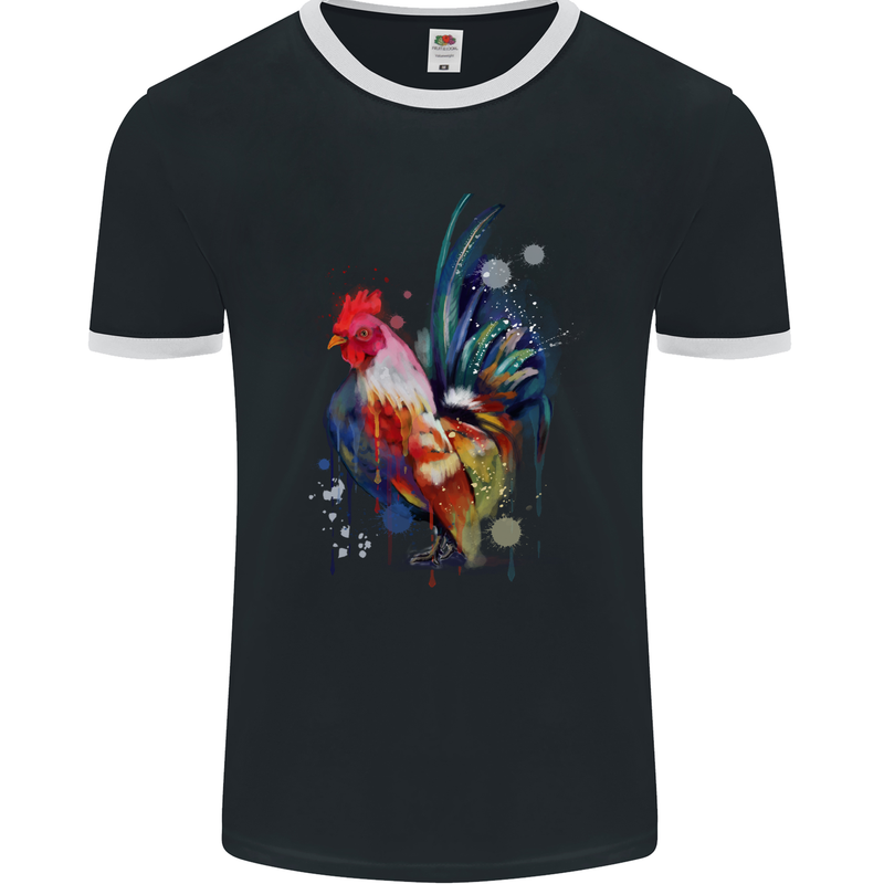 A Chicken Watercolour Mens Ringer T-Shirt FotL Black/White