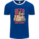Beer and a Brat Funny Dog Alcohol Hotdog Mens Ringer T-Shirt FotL Royal Blue/White