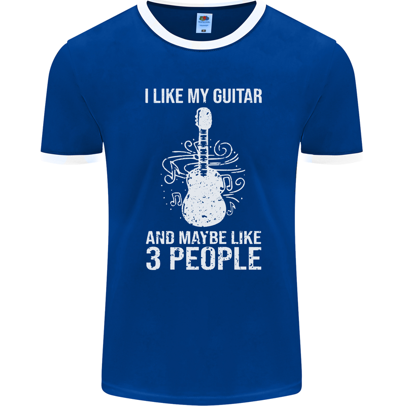 I Like My Guitar and 3 People Rock n Roll Mens Ringer T-Shirt FotL Royal Blue/White