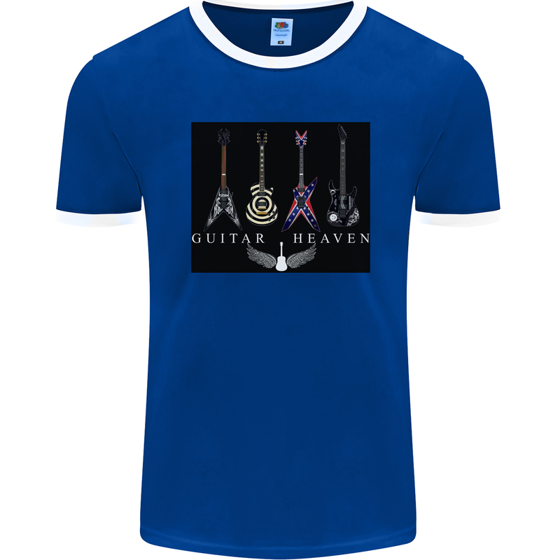 Guitar Heaven Guitarist Electric Acoustic Mens Ringer T-Shirt FotL Royal Blue/White