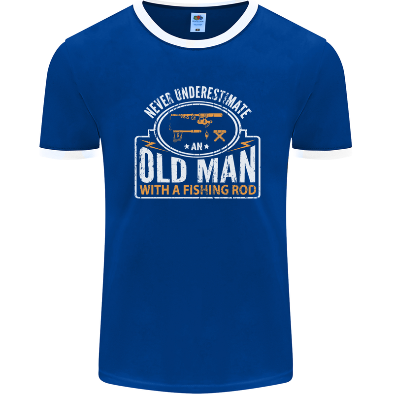 An Old Man With a Fishing Rod Fisherman Mens Ringer T-Shirt FotL Royal Blue/White