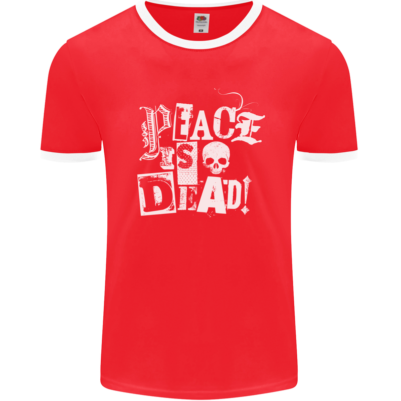 Peace is Dead War Anarchy Anarchist Skull Mens Ringer T-Shirt FotL Red/White