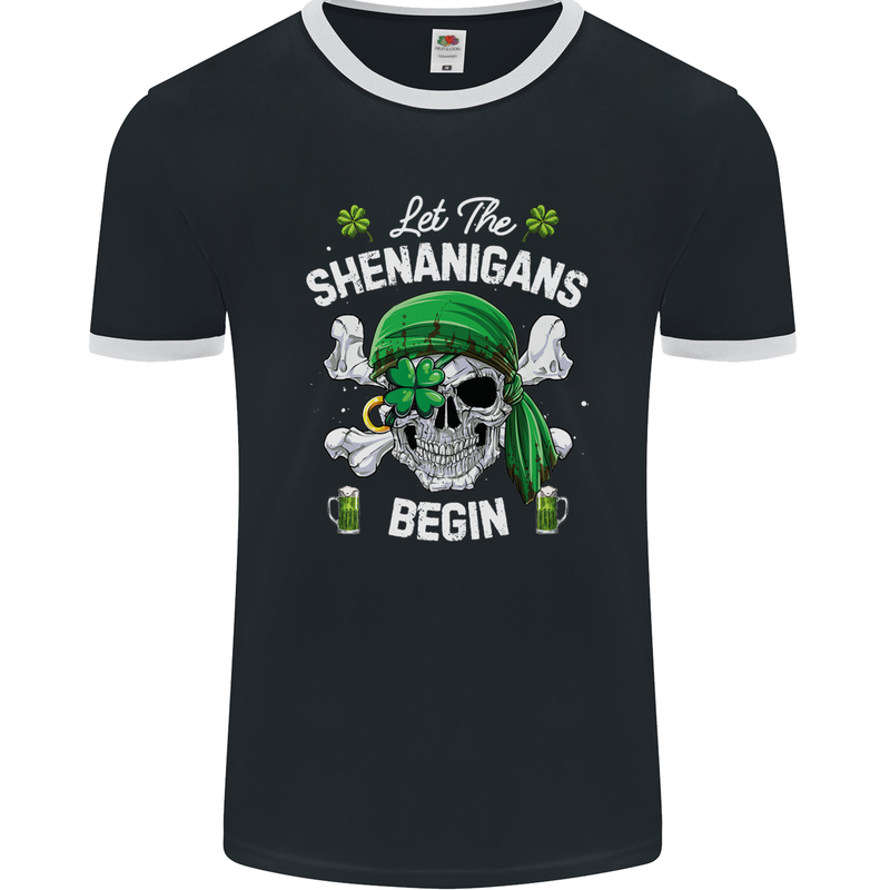 St Patricks Day Let the Shenanigans Begin Mens Ringer T-Shirt FotL Black/White