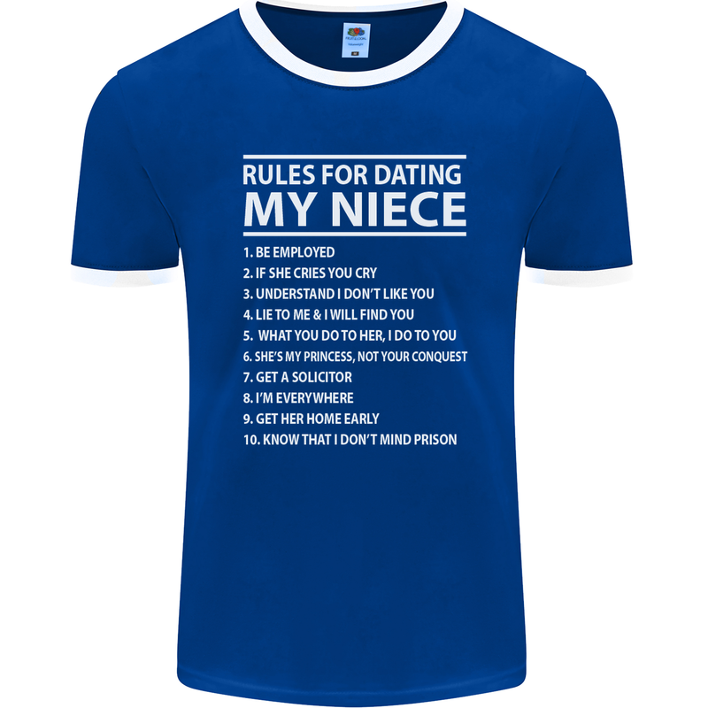 Rules for Dating My Niece Uncle's Day Funny Mens Ringer T-Shirt FotL Royal Blue/White