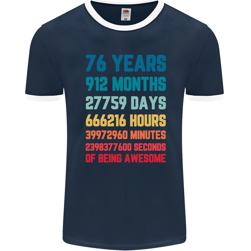 76th Birthday 76 Year Old Mens Ringer T-Shirt FotL Navy Blue/White