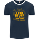I Fix Stuff Funny Carpenter DIY Tradesman Mens Ringer T-Shirt FotL Navy Blue/White