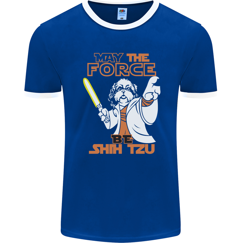 May the Force Be Shih Tzu Funny Dog Mens Ringer T-Shirt FotL Royal Blue/White