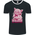 Breast Cancer Awareness October Cat Mens Ringer T-Shirt FotL Black/White