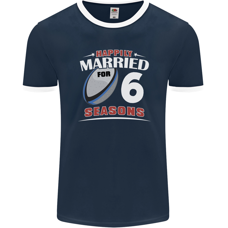 6 Year Wedding Anniversary 6th Rugby Mens Ringer T-Shirt FotL Navy Blue/White