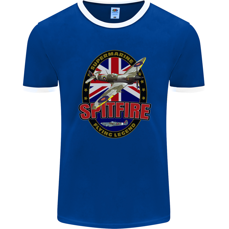 Supermarine Spitfire Flying Legend Mens Ringer T-Shirt FotL Royal Blue/White