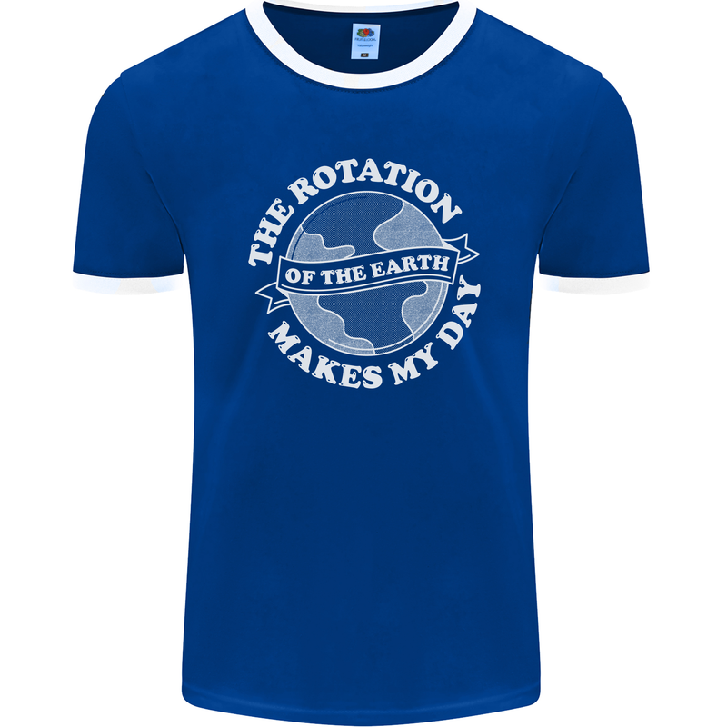 Earth Rotation Astronomy Planets Mens Ringer T-Shirt FotL Royal Blue/White