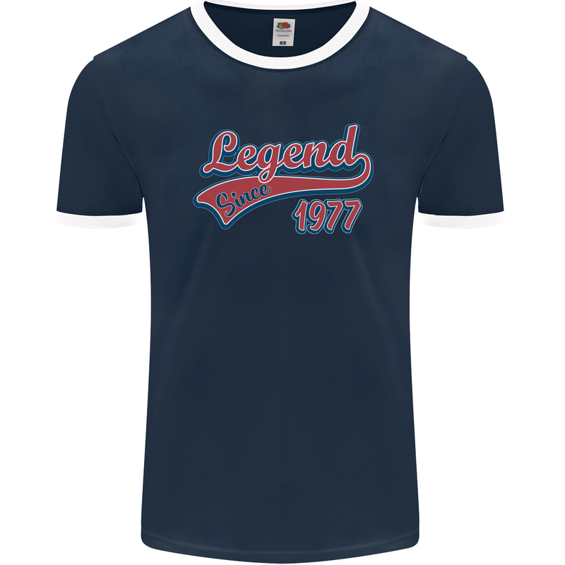 Legend Since 46th Birthday 1977 Mens Ringer T-Shirt FotL Navy Blue/White