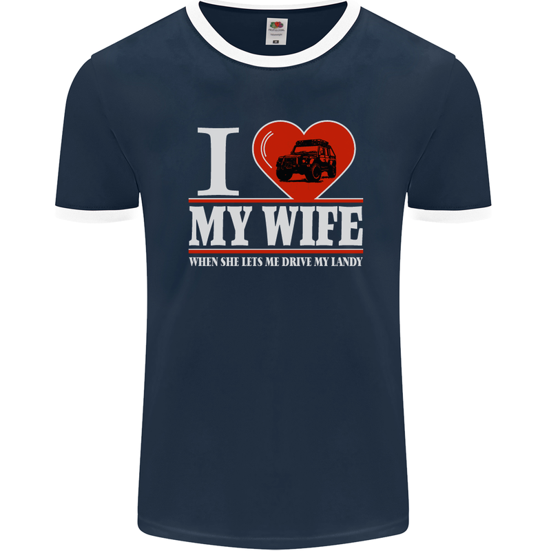 I Heart My Wife 4x4 Mens Ringer T-Shirt FotL Navy Blue/White