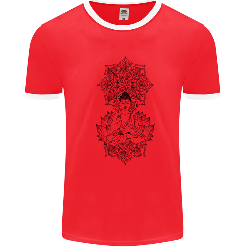Buddha Mandala Art Mens Ringer T-Shirt Red/White