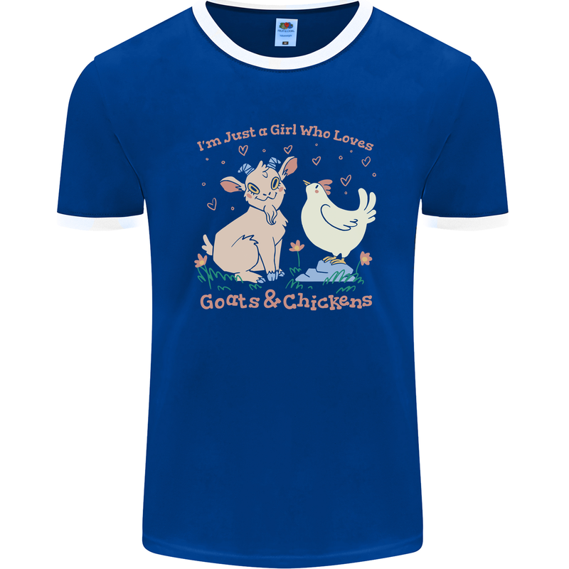 A Girl Who Loves Goats Chickens Farmer Mens Ringer T-Shirt FotL Royal Blue/White