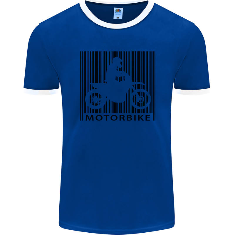 Motorbike Barcode Biker Motorcycle Mens Ringer T-Shirt FotL Royal Blue/White