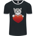 A Cute Cat With a Heart Love Valentines Day Mens Ringer T-Shirt FotL Black/White