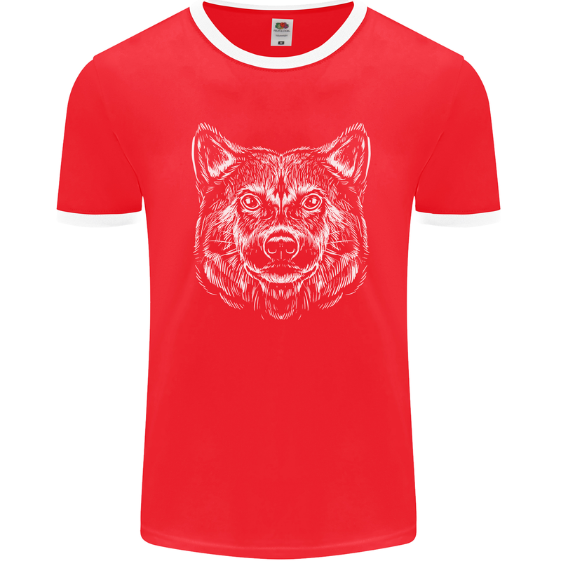 A Shiba Dog Drawing Mens Ringer T-Shirt FotL Red/White