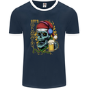 Christmas Party Skull Drinking Beer Alcohol Mens Ringer T-Shirt FotL Navy Blue/White